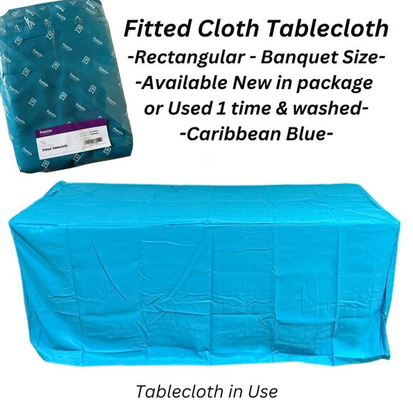 Fitted Cloth Tablecloth 6 Ft Floor Length Caribbean Blue Durable Reusable NEW - Picture 2 of 12